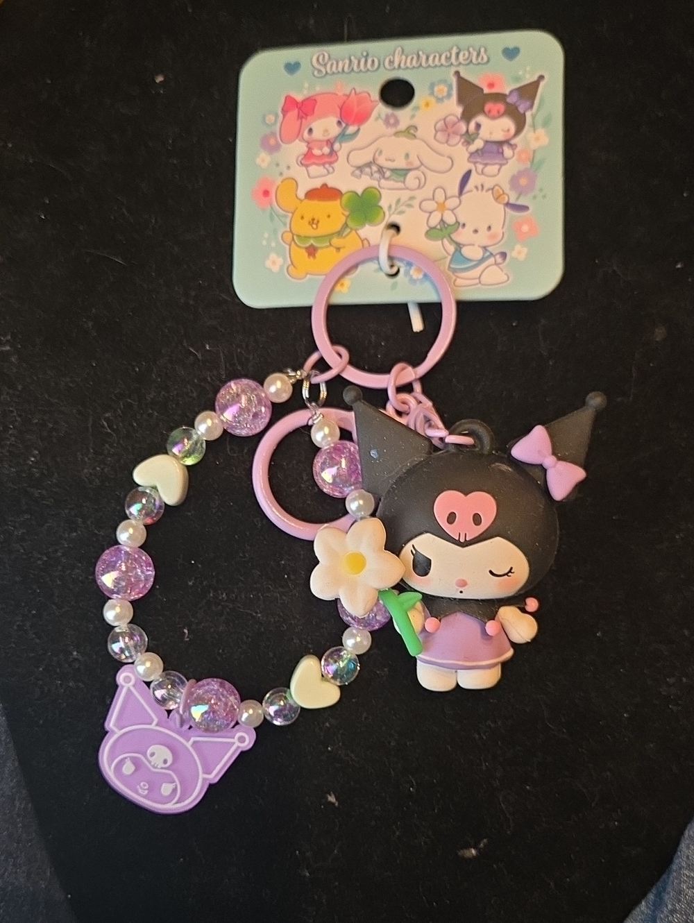 Sanrio Kuromi Pink, Black & Purple Beaded Charm Keychain